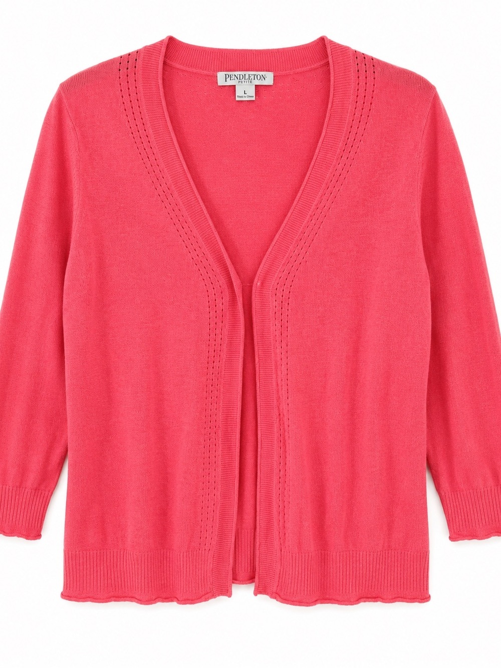 Pendleton Petite Linen Cotton Cardigan Sweater Pink Open Front Women’s L - Picture 2 of 7